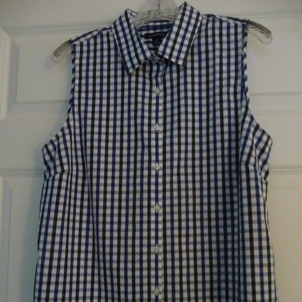 LANDS’ END NO IRON SUPIMA GINGHAM BLOUSE